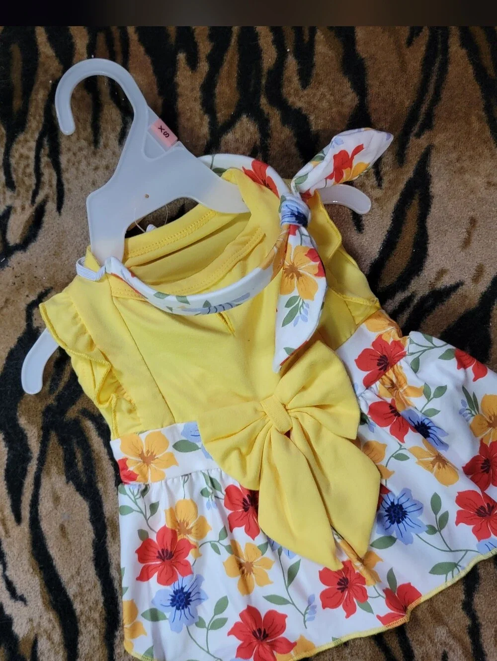 Pet Dress Dog Ir Cat Yellow Floral W Headband New Xs or Sm. Ea.